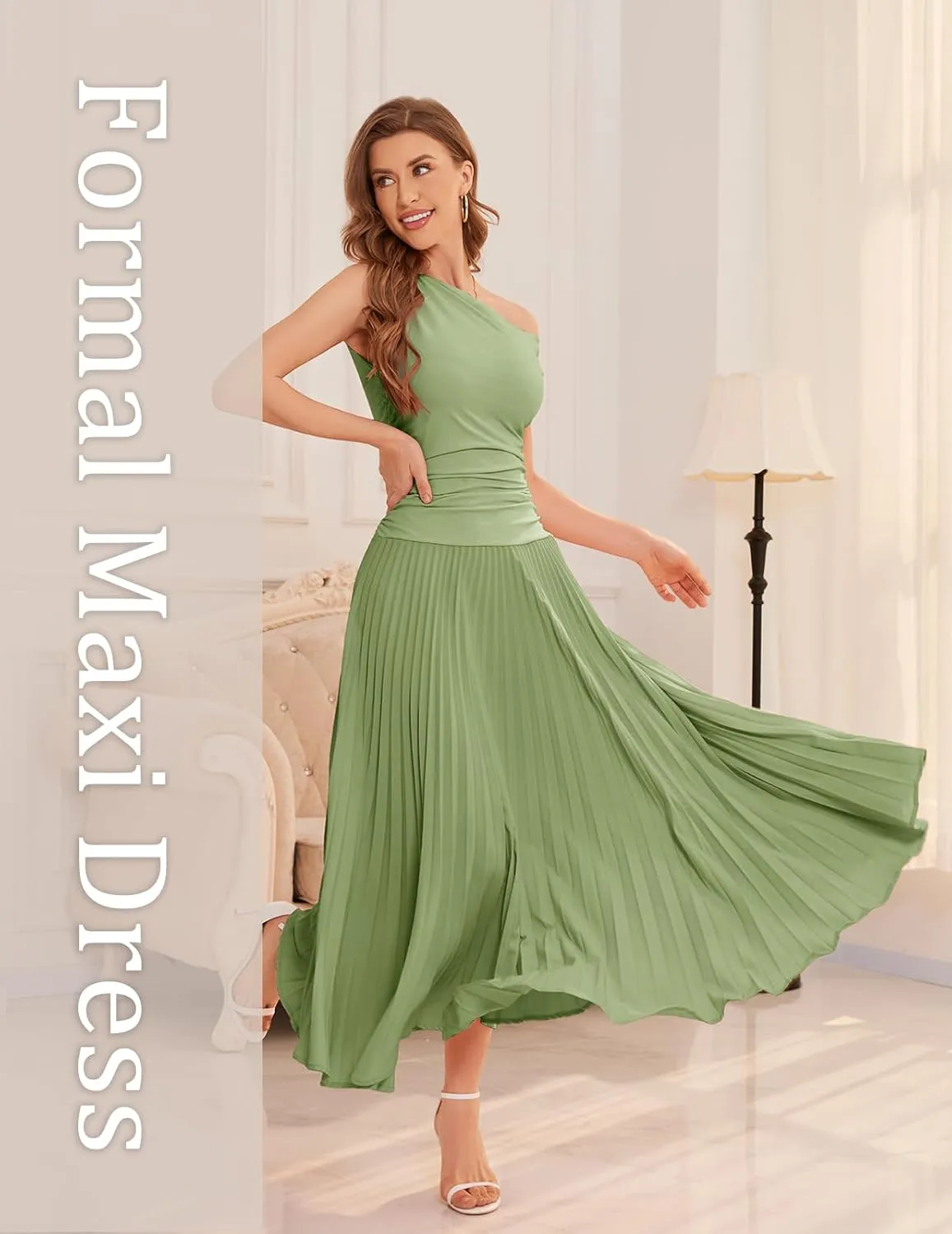 Bbonlinedress Formal Maxi Prom One Shoulder Pleated Cocktail Dress Women Wedding Guest Summer Daily Long Party Dresses