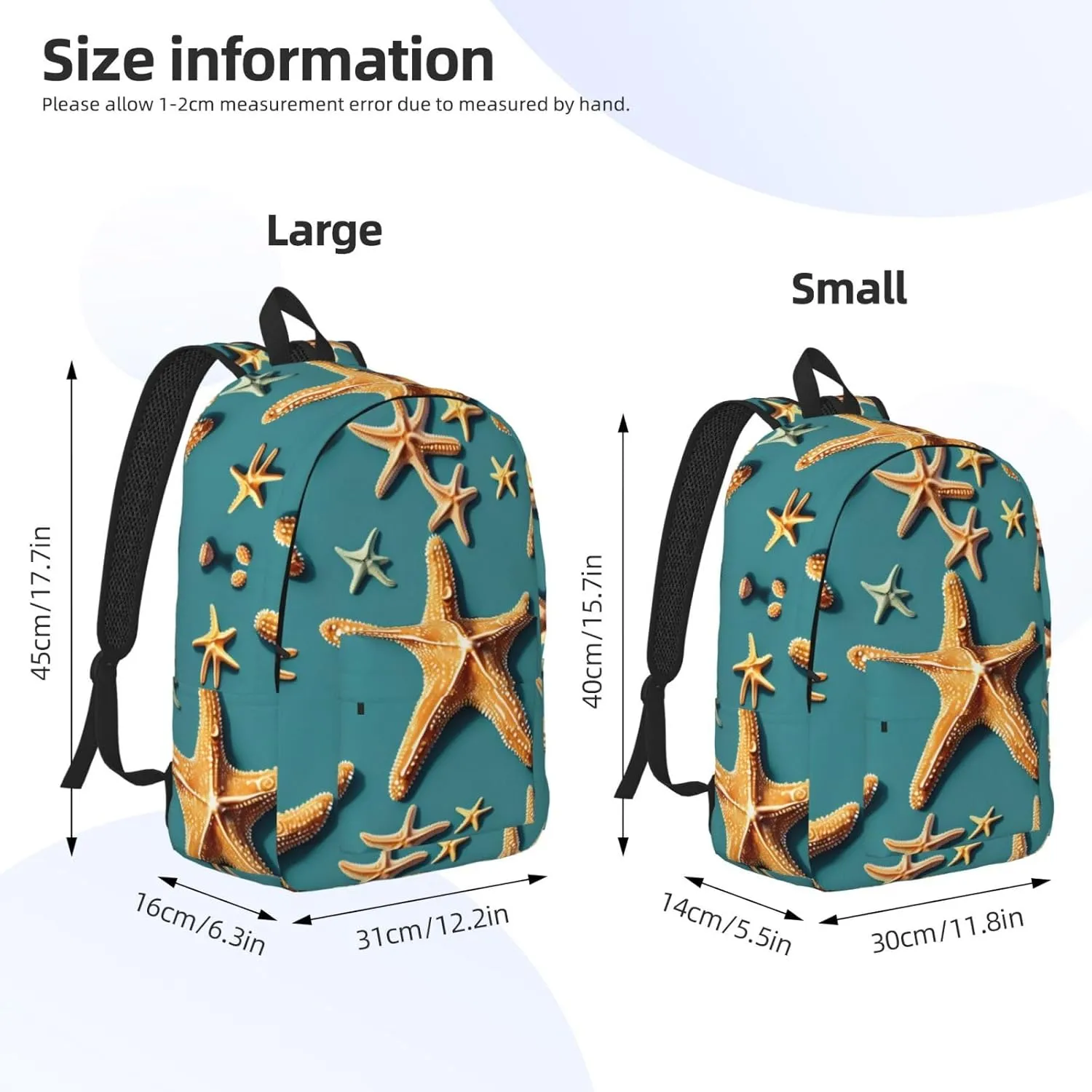 Beach Starfish Print Laptop Backpack For Women Travel Canvas Bookbag For Men Outdoor Fashion Casual Daypack, Medium, SB-122