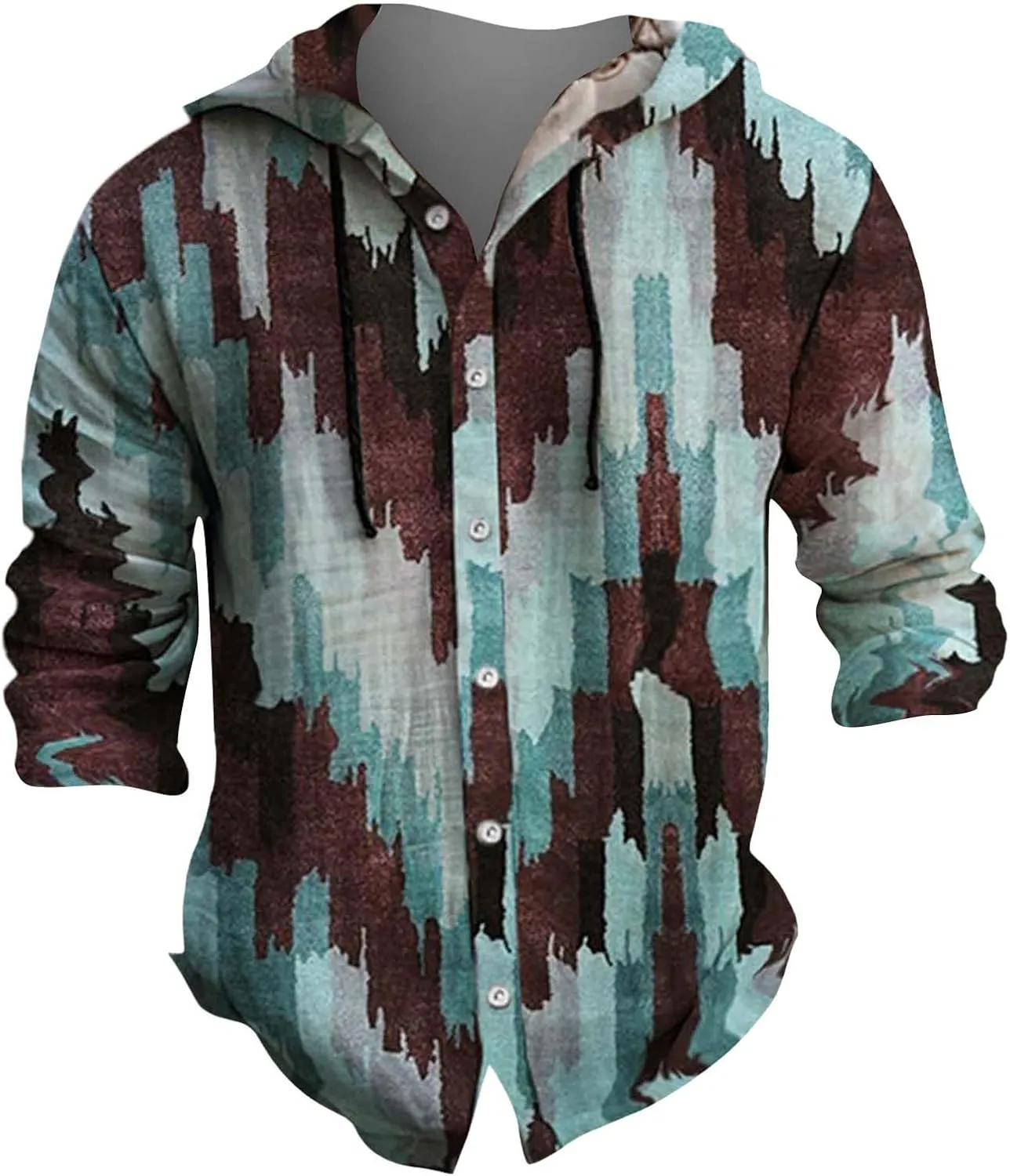 Beach Vacation Fall Tops Men's Button Up Long Sleeved Solid Cotton and Linen Hooded Shirt Linen Shirts for Men