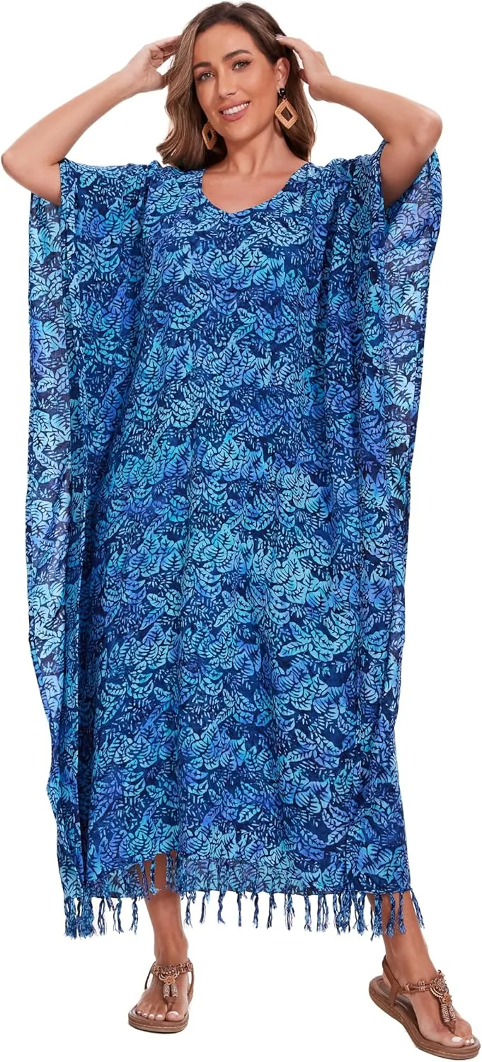 Beautybatik Moss Green Women Hand Blocked Batik Rayon Caftan Kaftan Loungewear Maxi Plus Size Long Dress XL to 4X