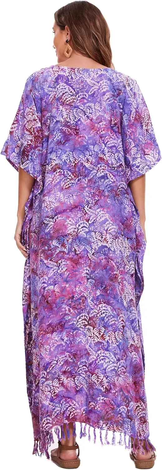 Beautybatik Moss Green Women Hand Blocked Batik Rayon Caftan Kaftan Loungewear Maxi Plus Size Long Dress XL to 4X
