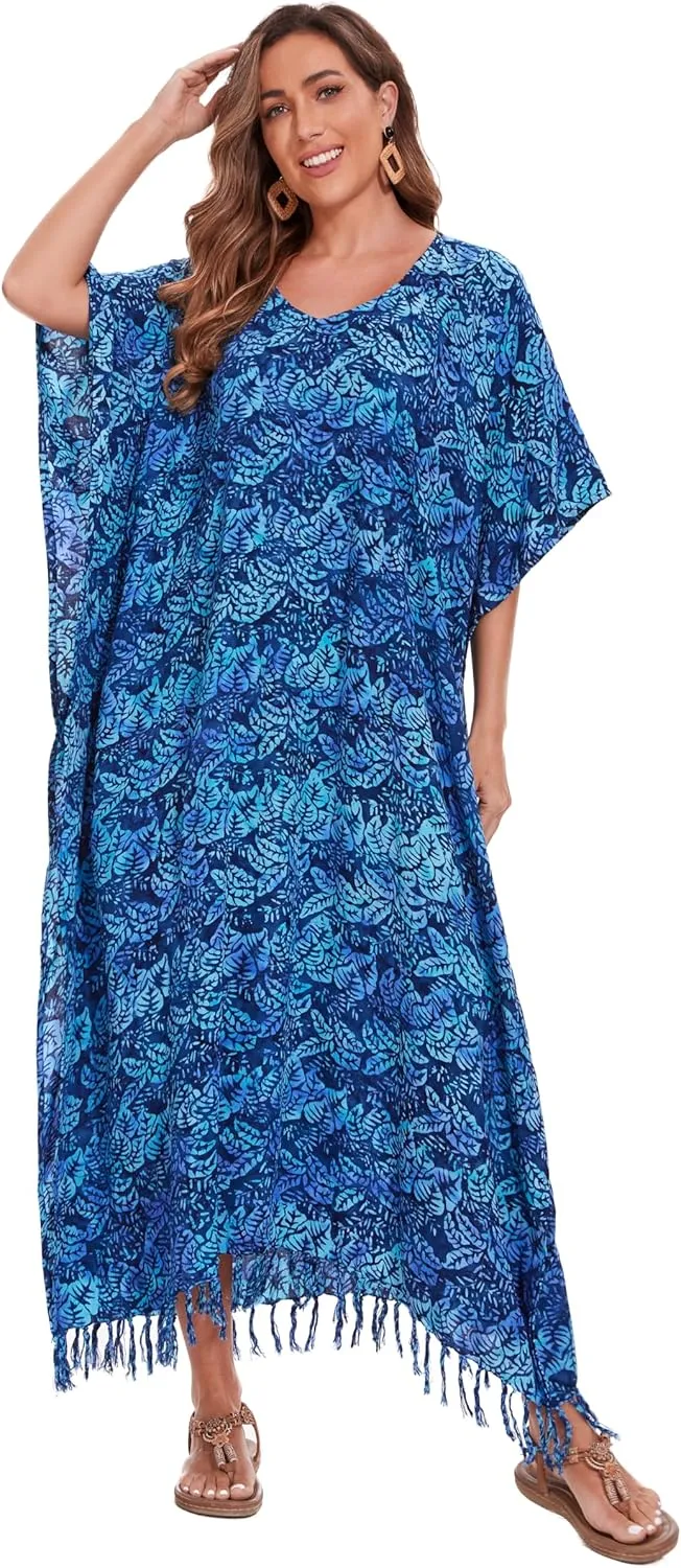 Beautybatik Moss Green Women Hand Blocked Batik Rayon Caftan Kaftan Loungewear Maxi Plus Size Long Dress XL to 4X