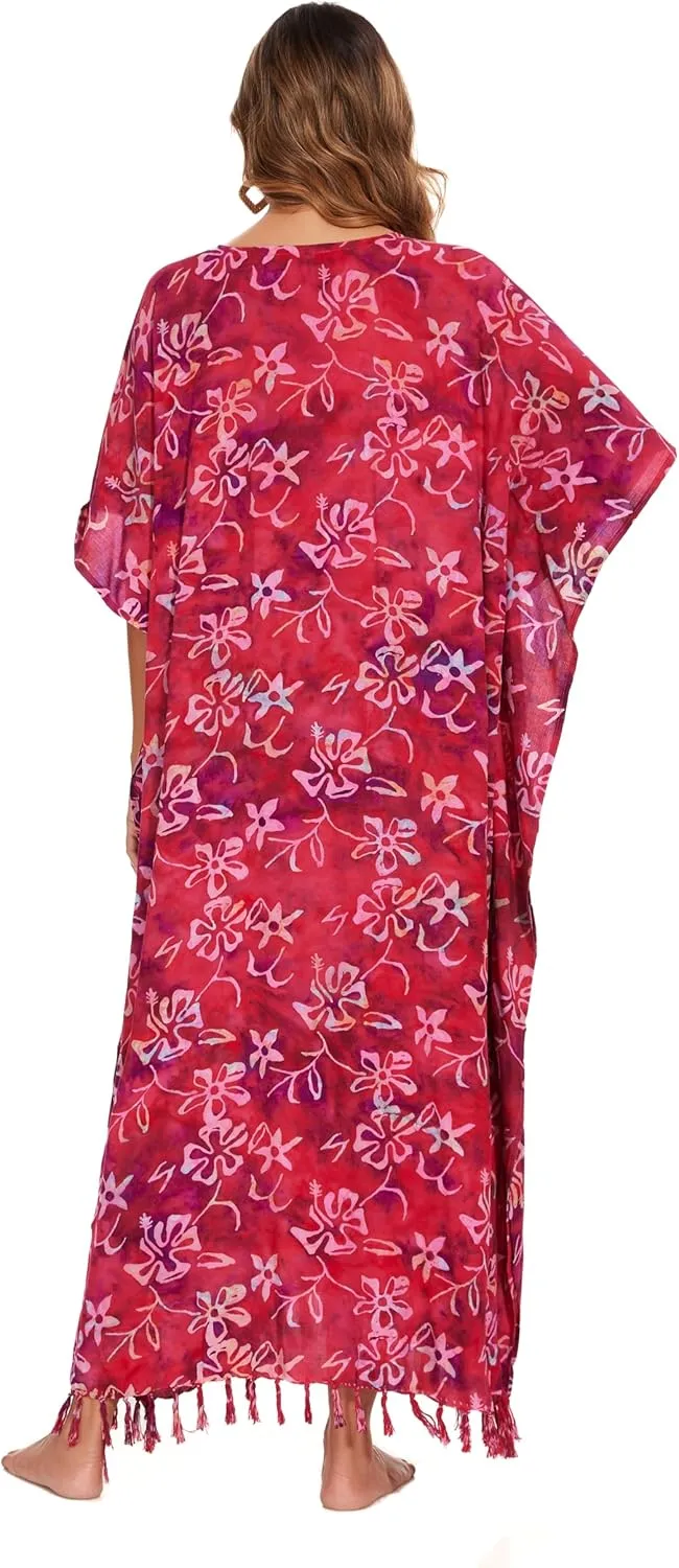 Beautybatik Moss Green Women Hand Blocked Batik Rayon Caftan Kaftan Loungewear Maxi Plus Size Long Dress XL to 4X