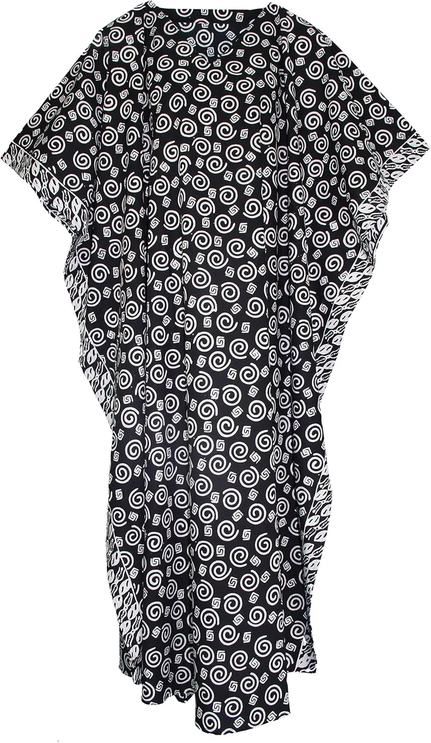 Beautybatik Women Hand Blocked Batik Cotton Caftan Kaftan Loungewear Maxi Plus Size Long Dress XL to 4X