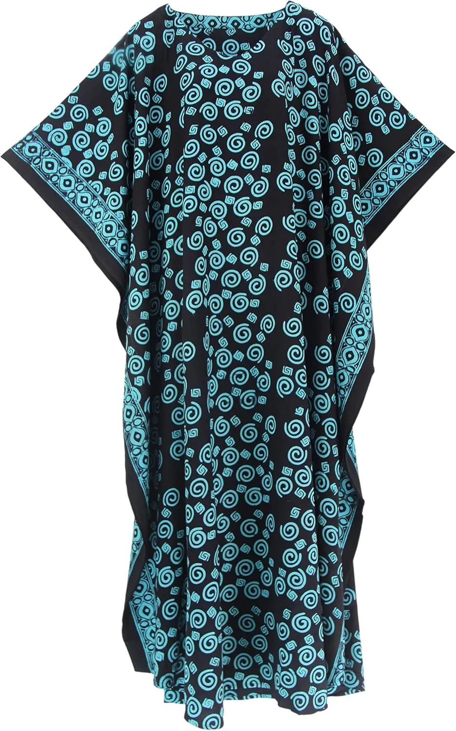 Beautybatik Women Hand Blocked Batik Rayon Caftan Kaftan Loungewear Maxi Plus Size Long Dress XL to 4X