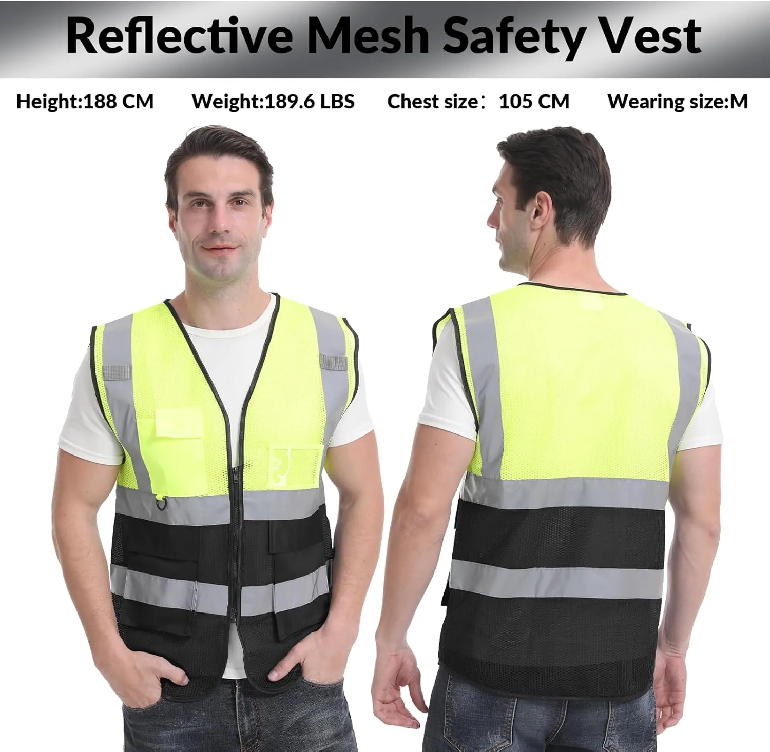 BeautyWill Custom Safety Vest logo Visibility Reflective Vest Class 2 Hi Vis Security Construction Work Vest