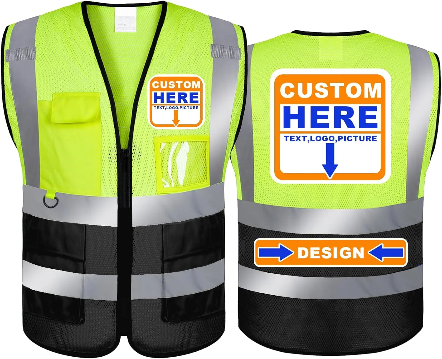 BeautyWill Custom Safety Vest logo Visibility Reflective Vest Class 2 Hi Vis Security Construction Work Vest