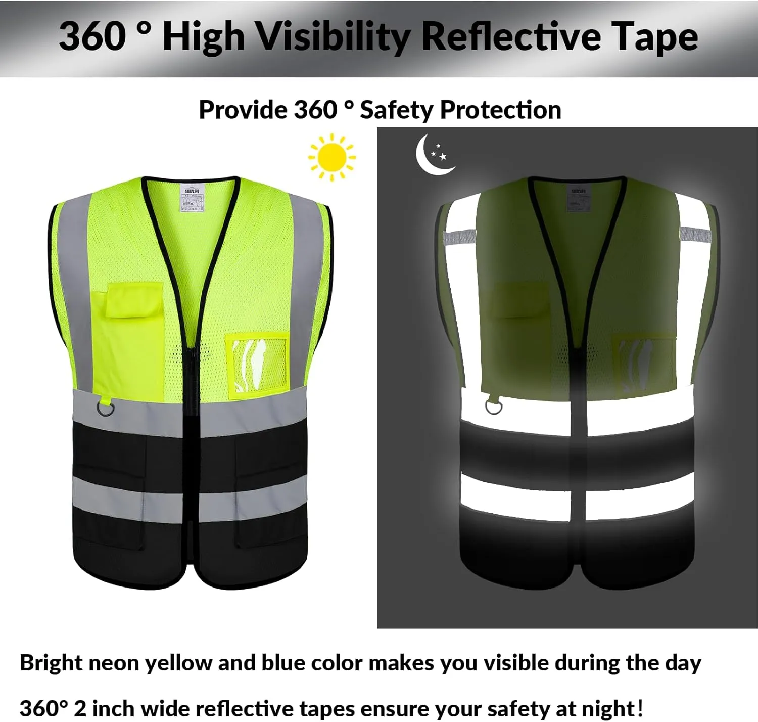 BeautyWill Custom Safety Vest logo Visibility Reflective Vest Class 2 Hi Vis Security Construction Work Vest