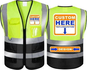 BeautyWill Custom Safety Vest logo Visibility Reflective Vest Class 2 Hi Vis Security Construction Work Vest