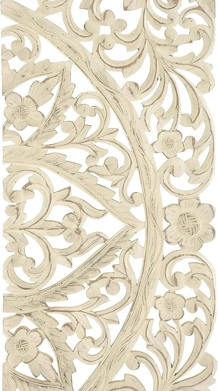 Benzara Exquisite Floral Wood Wall Plaques - Set of 3, Antique White