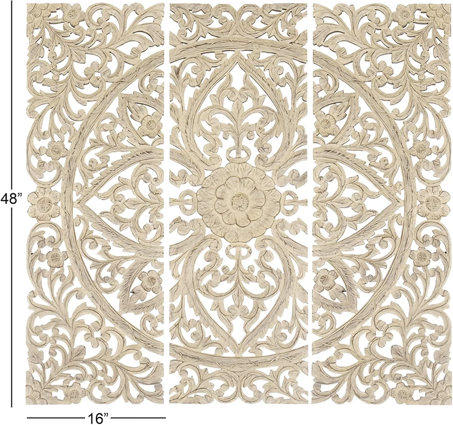 Benzara Exquisite Floral Wood Wall Plaques - Set of 3, Antique White