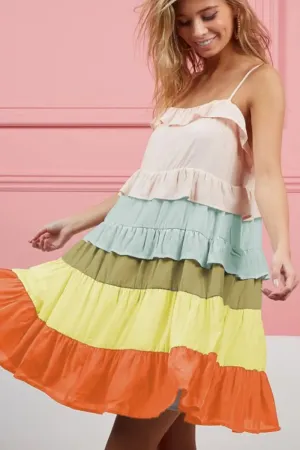 BiBi Color Blocked Tiered Dress