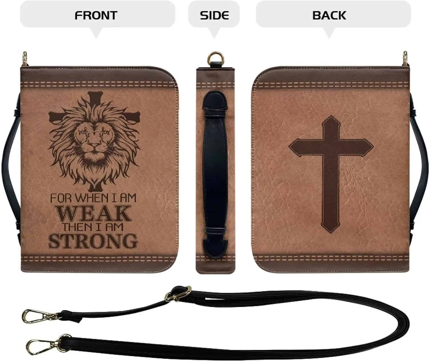 Bible Cover Case for Women with Detachable Strap,PU Leather Bible Cover for Girl Church Book Cover Custom