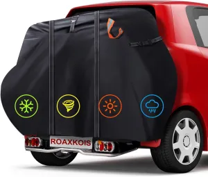 Bike Cover for Transport 2 Bikes - 600D Oxford fabric, PU coating, Waterproof & Heavy Duty, with 4m Reflective Webbing, Bicycle Rack Covers for Car Hitch Travel Storage