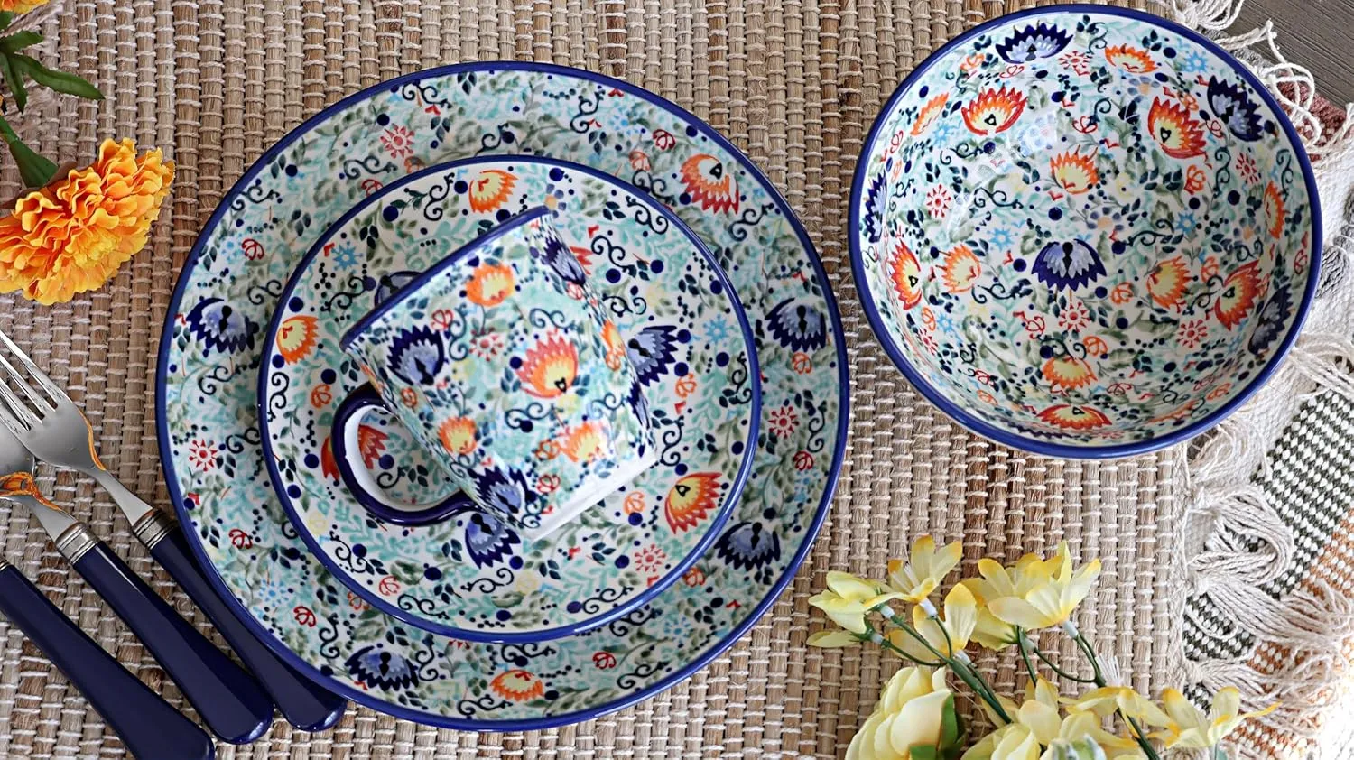 Blue Rose Polish Pottery Desert Oasis Dinner Plate