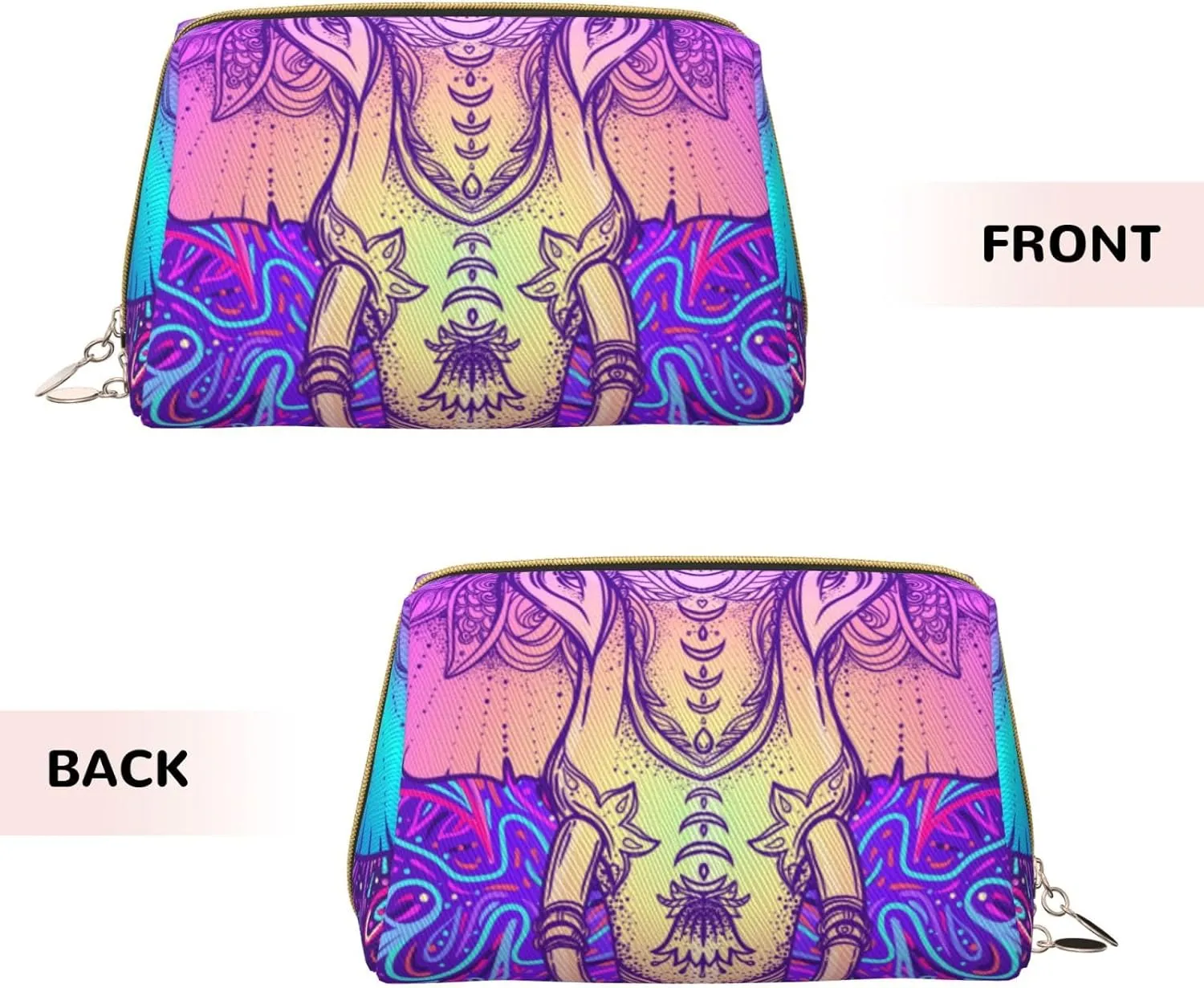 Bohemian Hand-Painted Elephant Makeup Bag Large Makeup Bag Zipper Pouch Travel Cosmetic Organizer For Women
