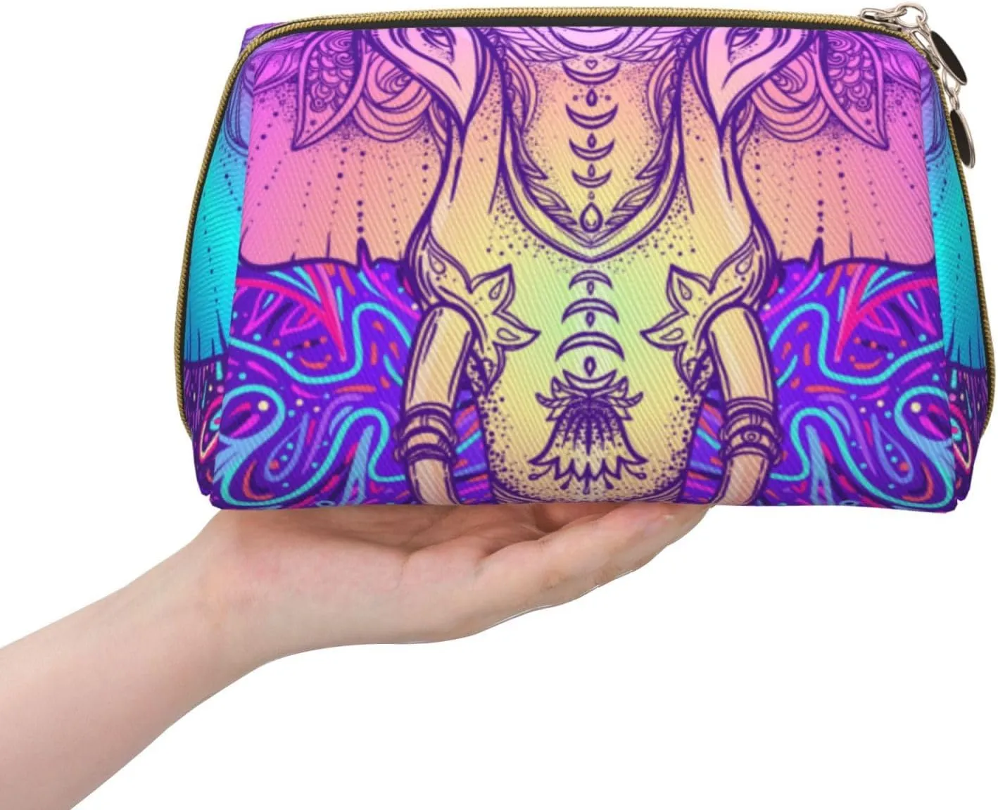 Bohemian Hand-Painted Elephant Makeup Bag Large Makeup Bag Zipper Pouch Travel Cosmetic Organizer For Women