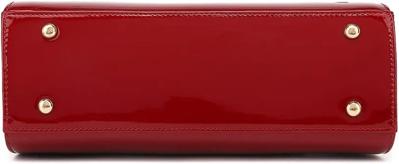 BOW FRAME SATCHEL WITH DETACHABLE SHOULDER STRAP PATENT LEATHER