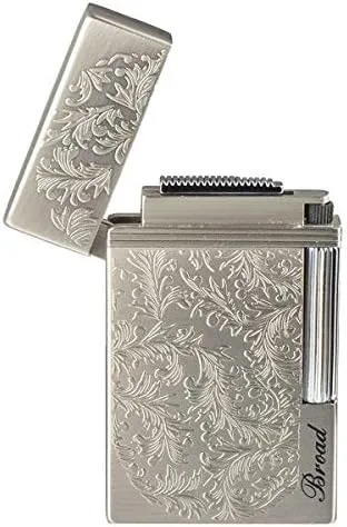 Broad BD313 Carved Arabesques Flint Wheel Butane Gas Cigarette Cigar Lighter - Silver
