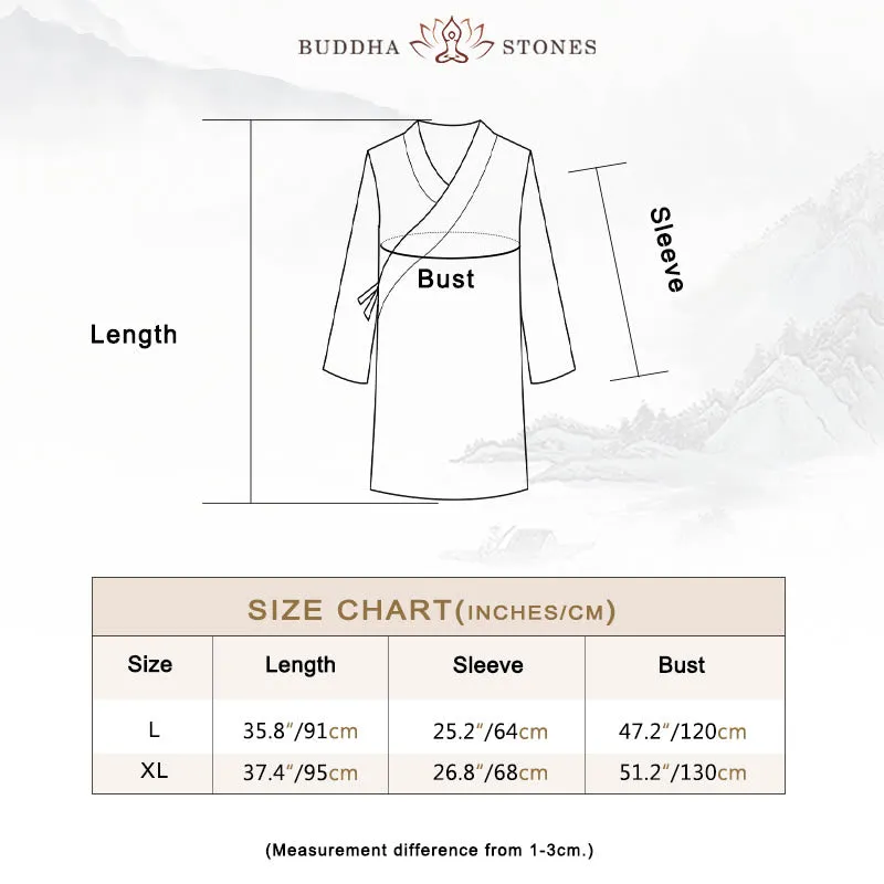 Buddha Stones 2Pcs V-Neck Men's Long Sleeve Shirt Top Pants Meditation Zen Tai Chi Cotton Linen Clothing Set