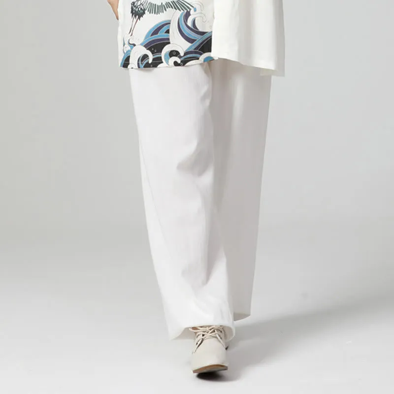 Buddha Stones White Crane Sea Cotton Linen Meditation Prayer Spiritual Zen Tai Chi Qigong Practice Clothing Set