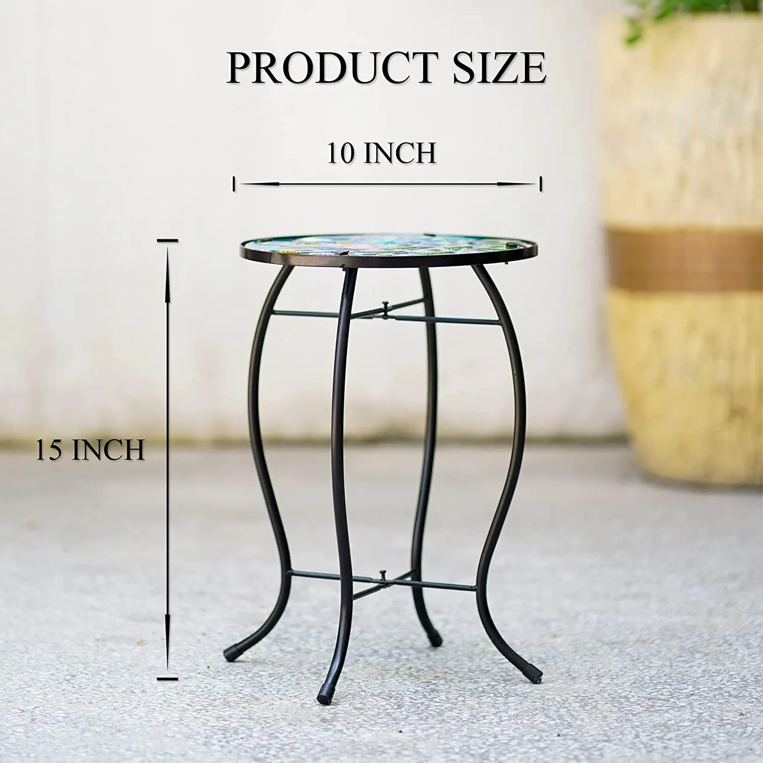 Butterfly Patio Side Table, Small Patio Outdoor Side Table, Plant Table,Metal Glass End Table for Porch Garden Yard Pool.