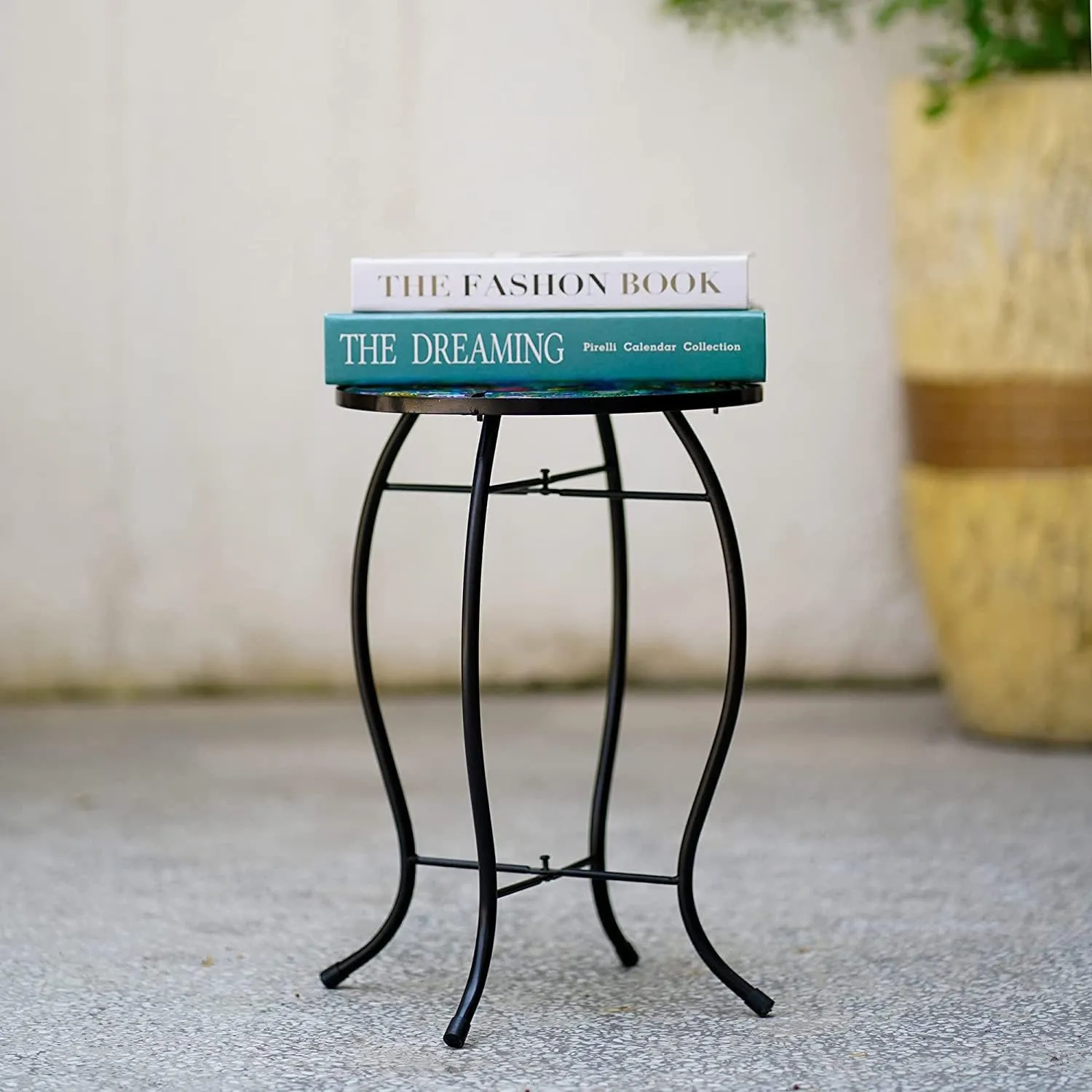 Butterfly Patio Side Table, Small Patio Outdoor Side Table, Plant Table,Metal Glass End Table for Porch Garden Yard Pool.