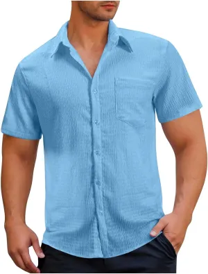 Button Down Shirt for Men Summer Solid Button Short Sleeve Lapel Blouse Casual Fashion Vintage Beach Hawaiian Tops