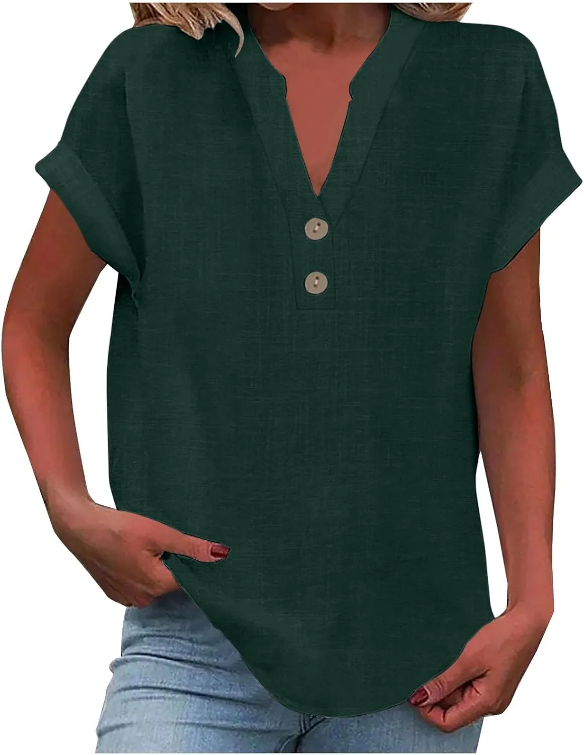 Button Down Shirts for Women Lightweight Cotton Linen Cap Sleeve Tops Casual Loose Spring Summer Beach Blouses