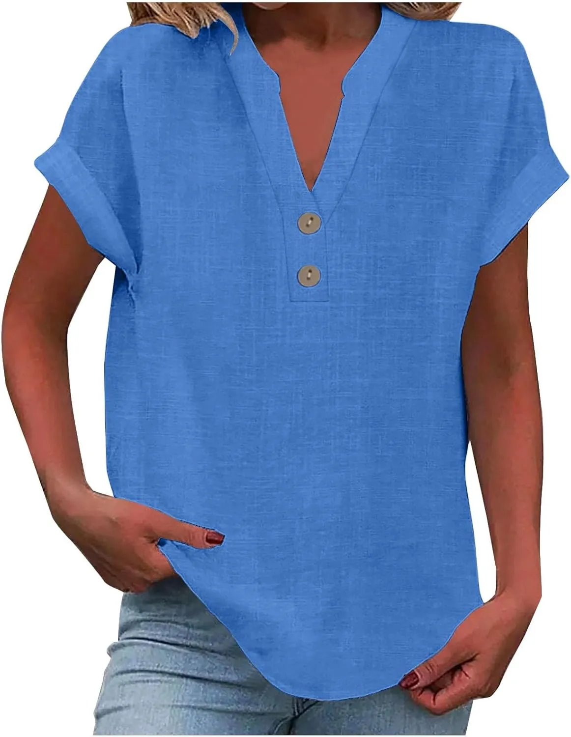 Button Down Shirts for Women Lightweight Cotton Linen Cap Sleeve Tops Casual Loose Spring Summer Beach Blouses