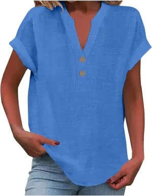 Button Down Shirts for Women Lightweight Cotton Linen Cap Sleeve Tops Casual Loose Spring Summer Beach Blouses