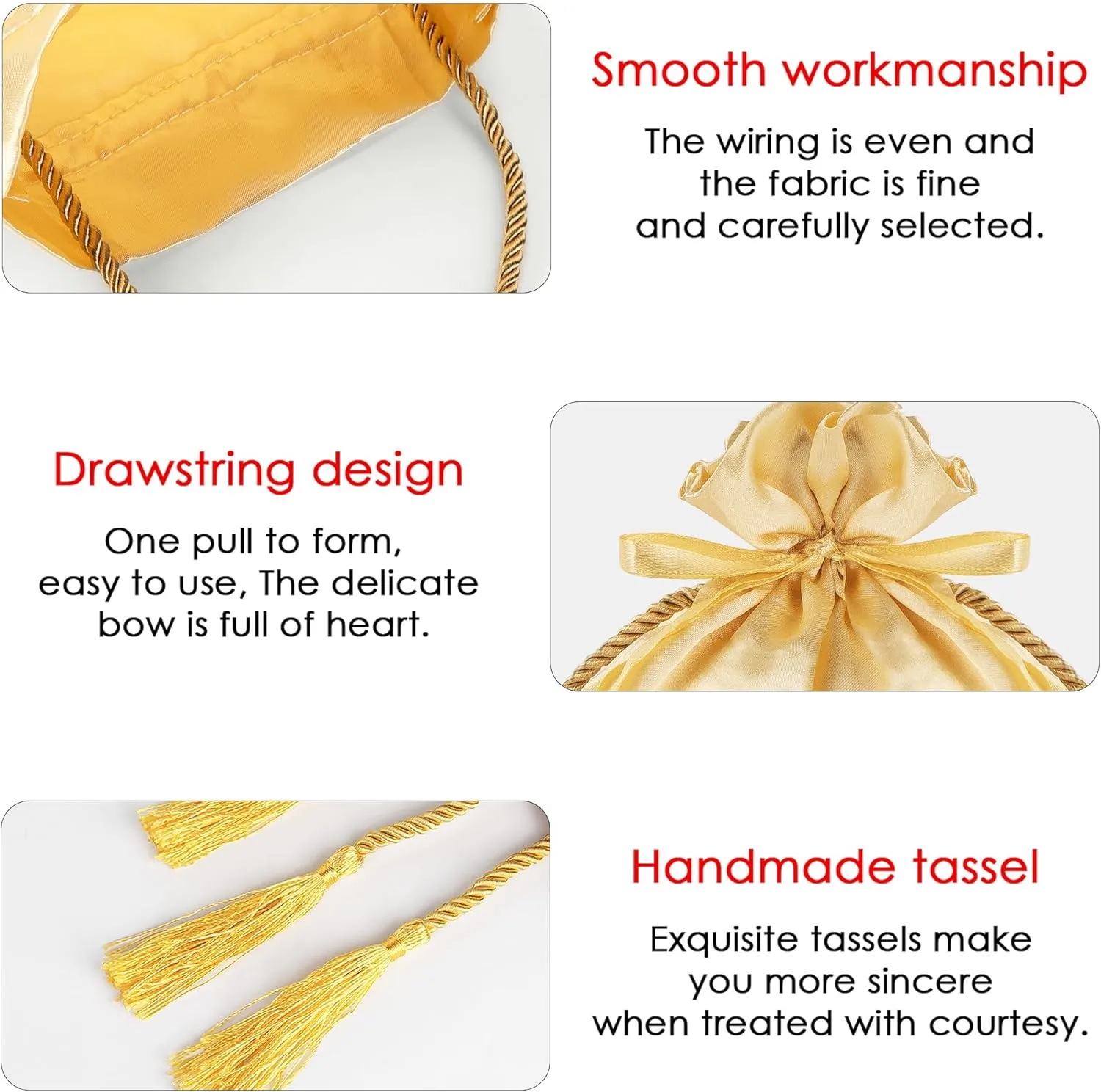 CAIRIAC CARDIAC Satin Gift Bags with Drawstrings, Jewelry Pouches, Wedding Favors, Christmas Birthday Candy Bags with Handles (10pcs, Champagne Colored, 6" x 6.3")
