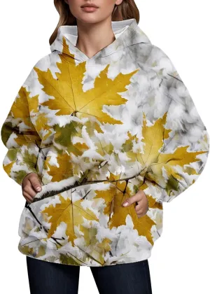 Camo Hoodie Womens Fall Fashion 2024 Trendy Camo Sweatsuits Oversized Long Sleeve Maple Leaf Print Fle