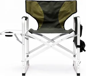 Camping Chair, 1-Piece Padded Folding Outdoor Chair with Side Table and Storage Pockets,Lightweight Oversized Directors Chair for Indoor, Outdoor Camping, Picnics and Fishing (1, Green)