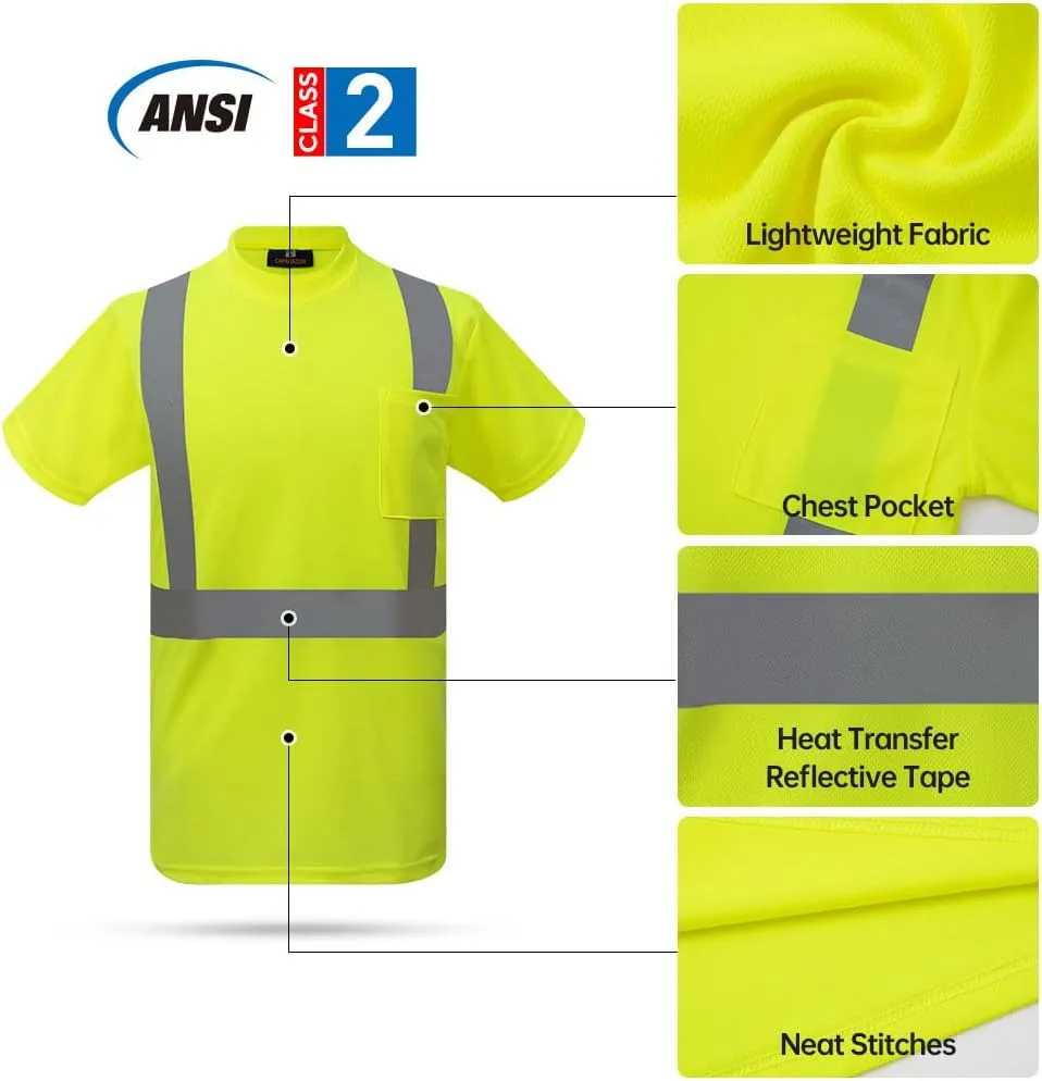 caparazon High-Visibility Safety Shirt, ANSI/ISEA Class 2 Reflective T-Shirt