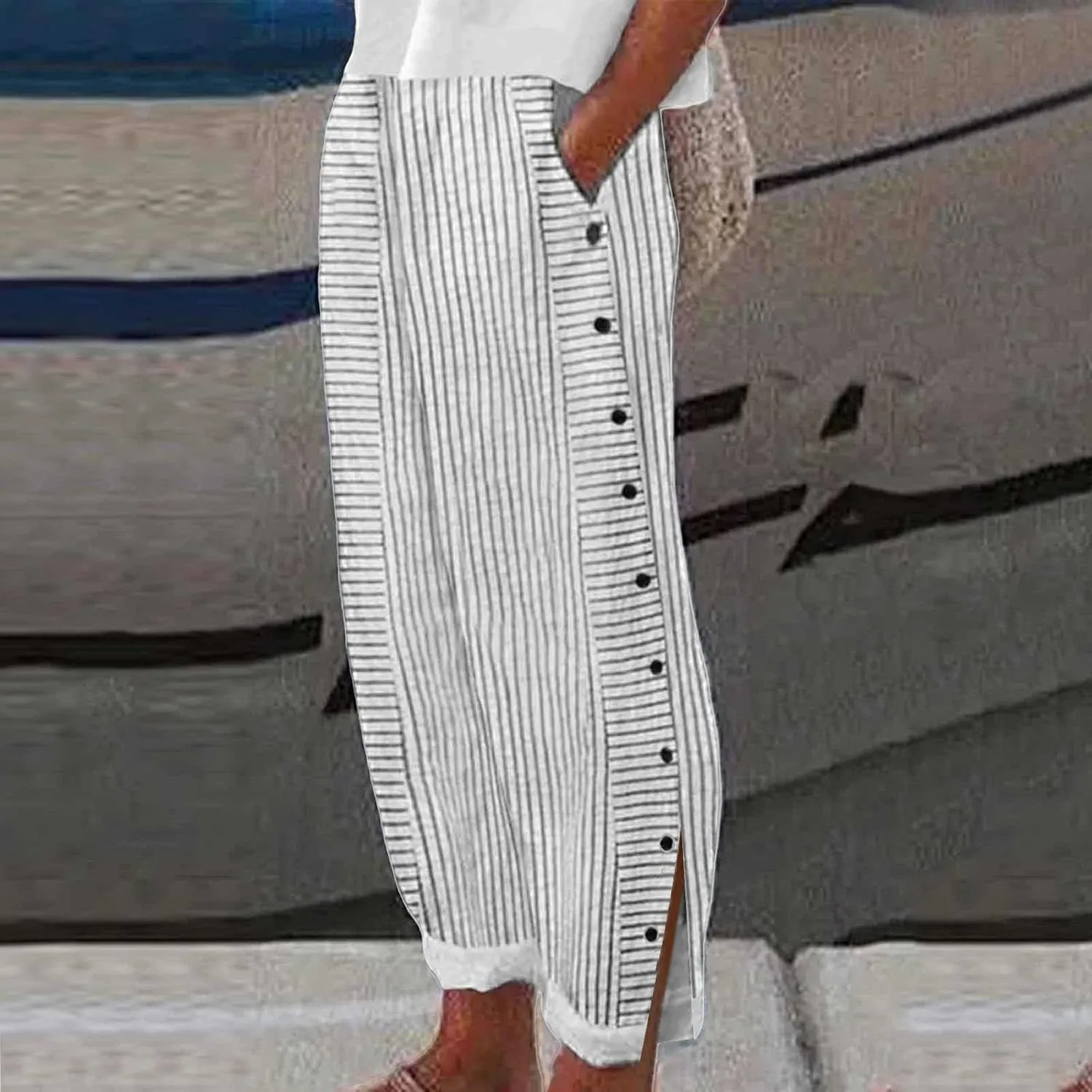 Cargo Capri Pants for Women Women Wide Leg Dress Capri Pants Lightweight Spring Summer for Ladies Pinstripe Bootcut
