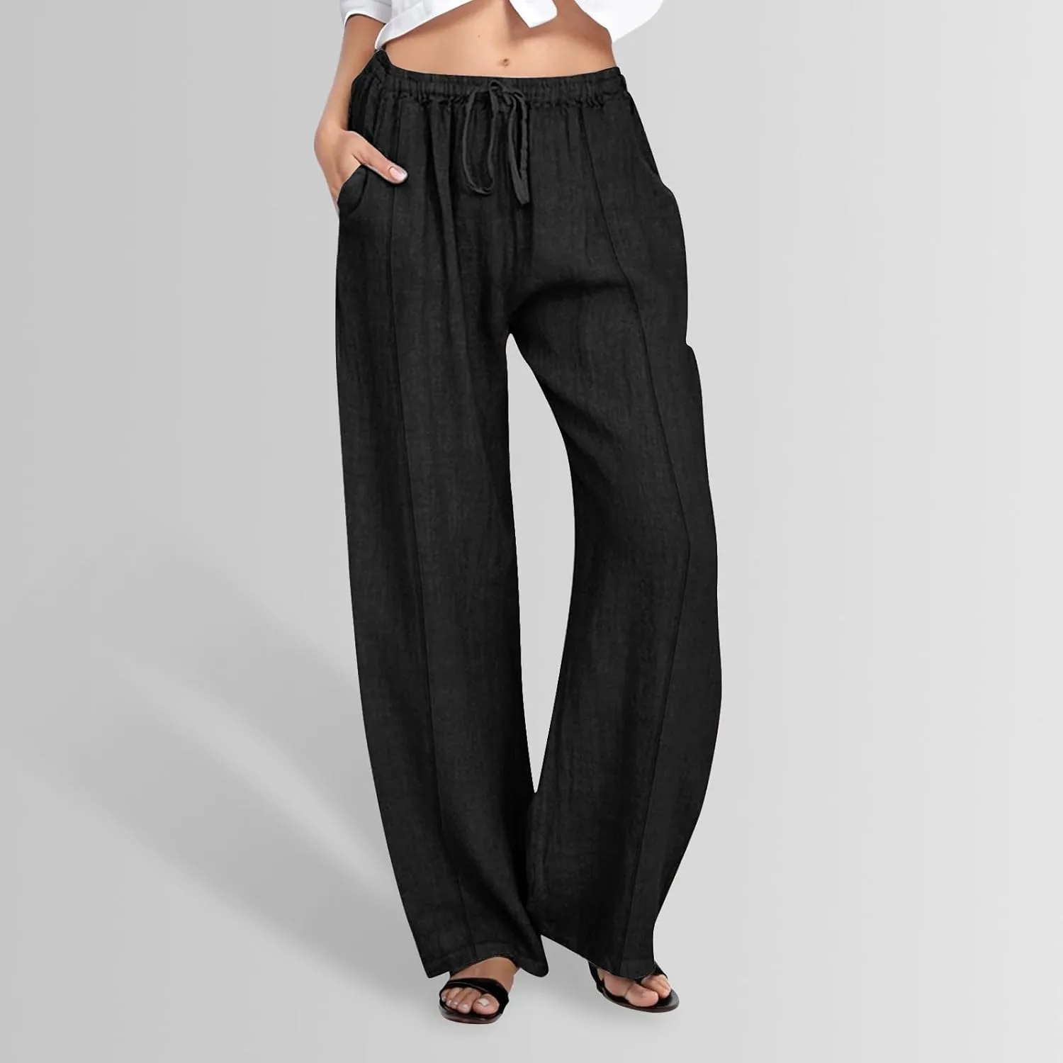 Cargo Pants for Women Capri Pants for Women Elastic High Waisted Knit Casual Palazzo Trousers with Pockets Womens Capri