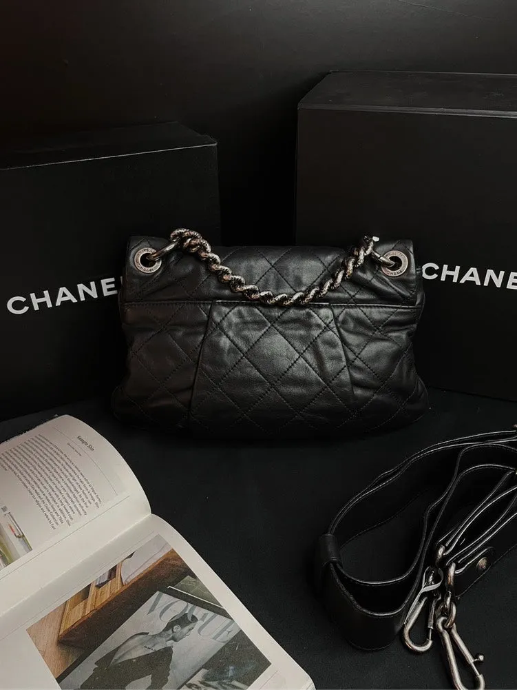 Chanel 2Ways Chain Handle Bag Black Silver Hardware