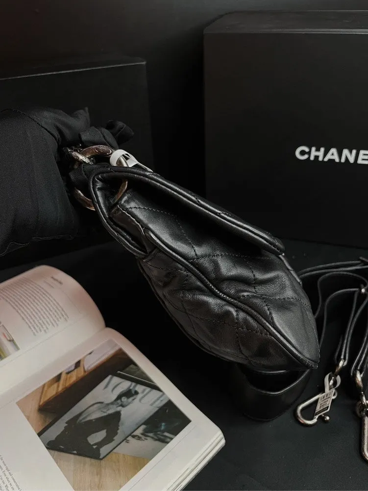 Chanel 2Ways Chain Handle Bag Black Silver Hardware