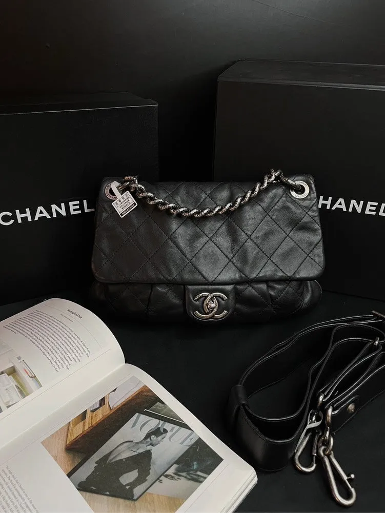 Chanel 2Ways Chain Handle Bag Black Silver Hardware