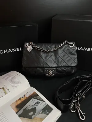 Chanel 2Ways Chain Handle Bag Black Silver Hardware