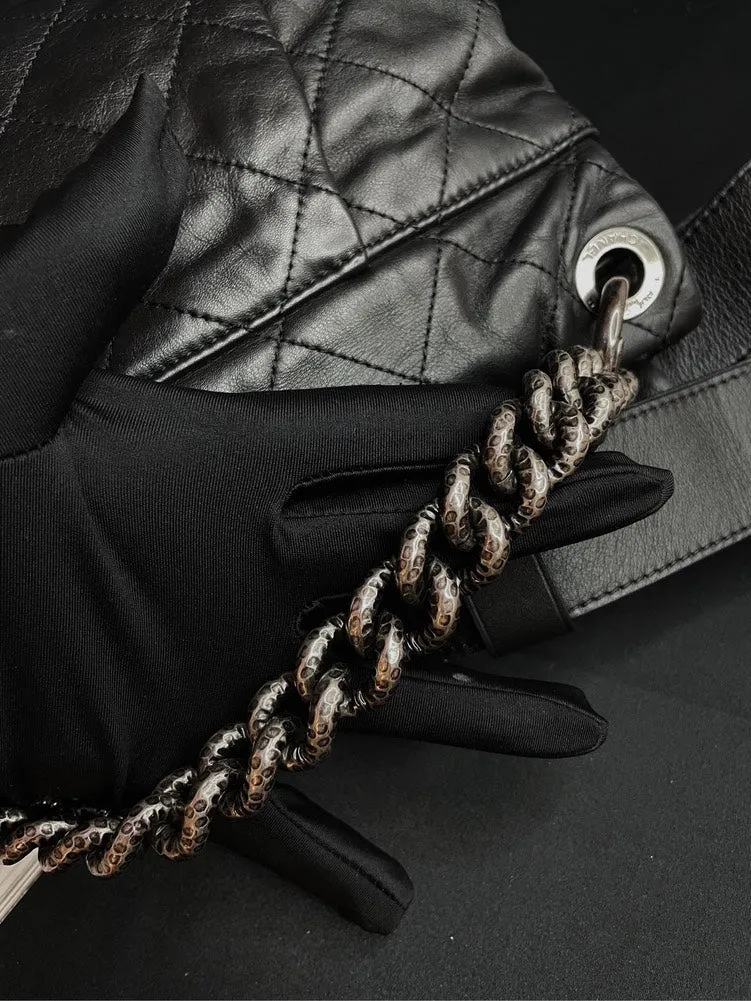 Chanel 2Ways Chain Handle Bag Black Silver Hardware