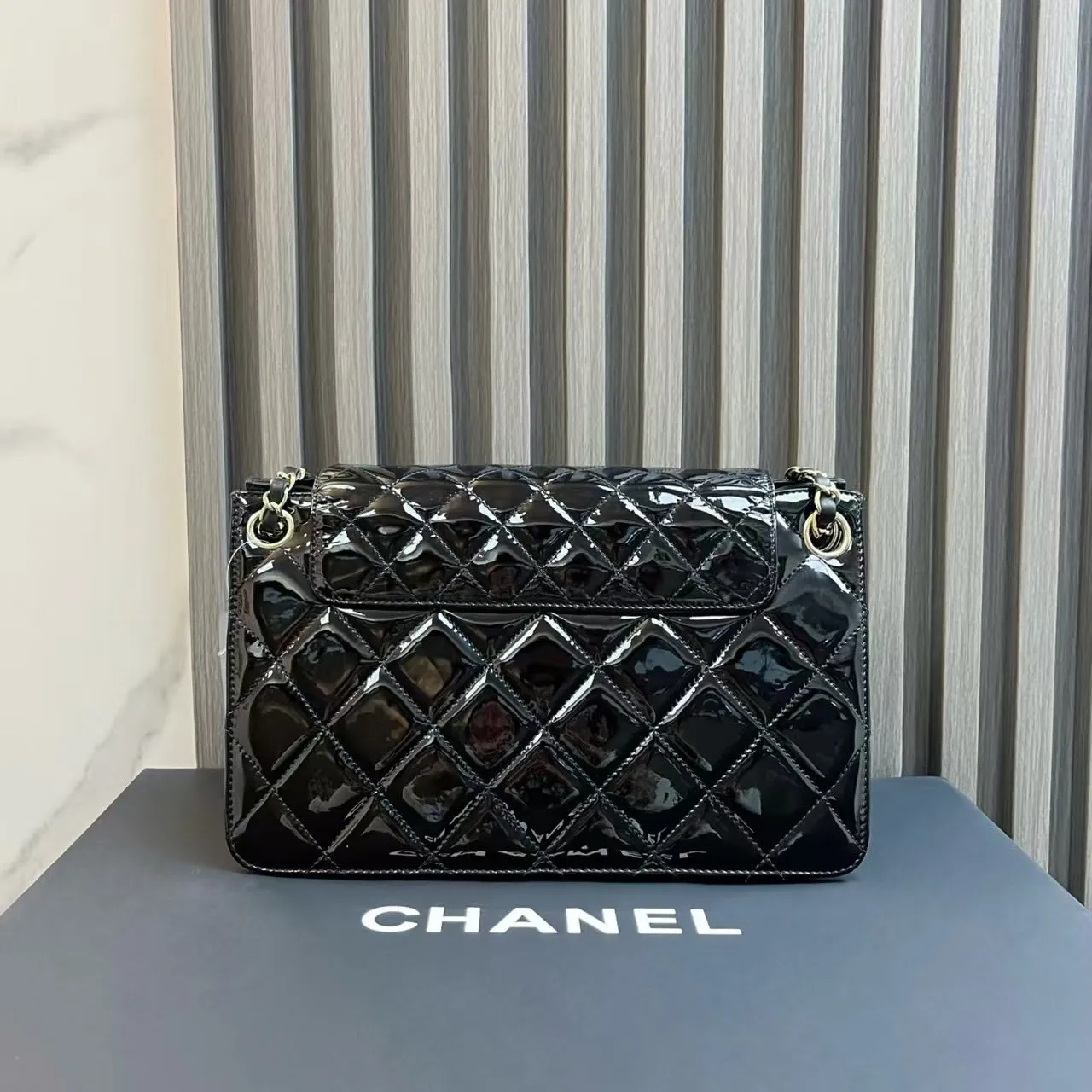 Chanel Classic Flap Black Patent Leather Shoulder Bag 2014-2015