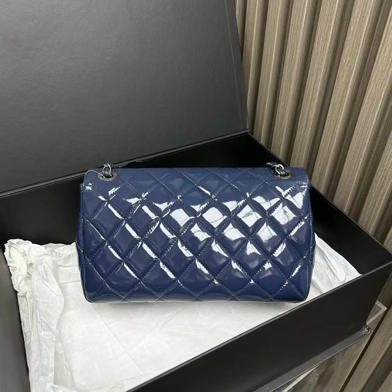 Chanel Classic Flap Blue Patent Leather Shoulder Bag