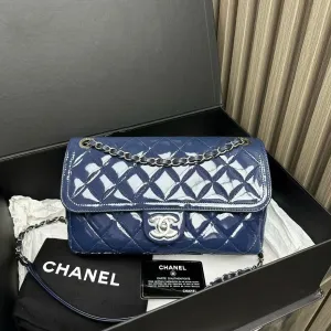 Chanel Classic Flap Blue Patent Leather Shoulder Bag