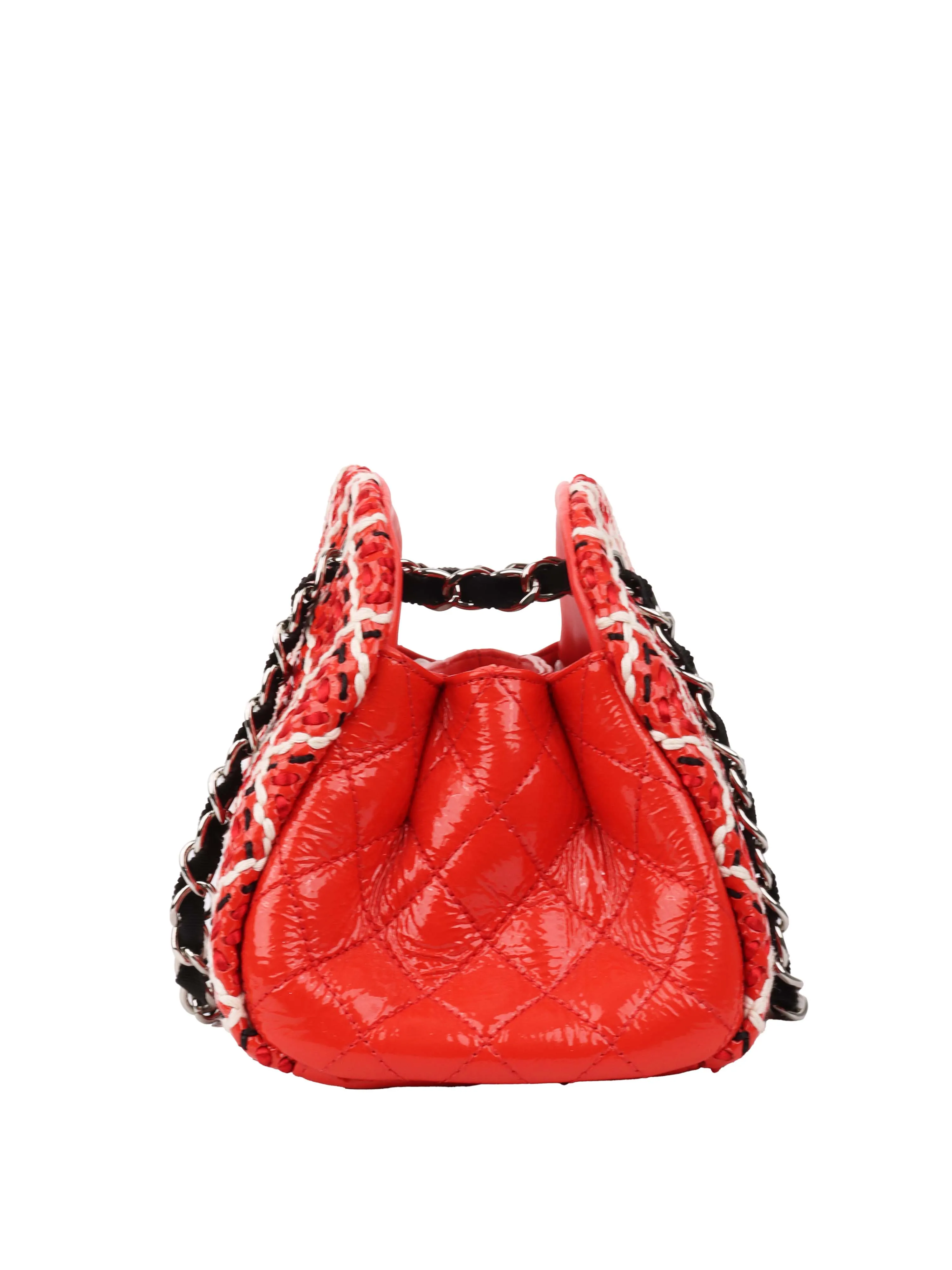 Chanel Limited Edition Red Patent & Tweed Double Chain Tote