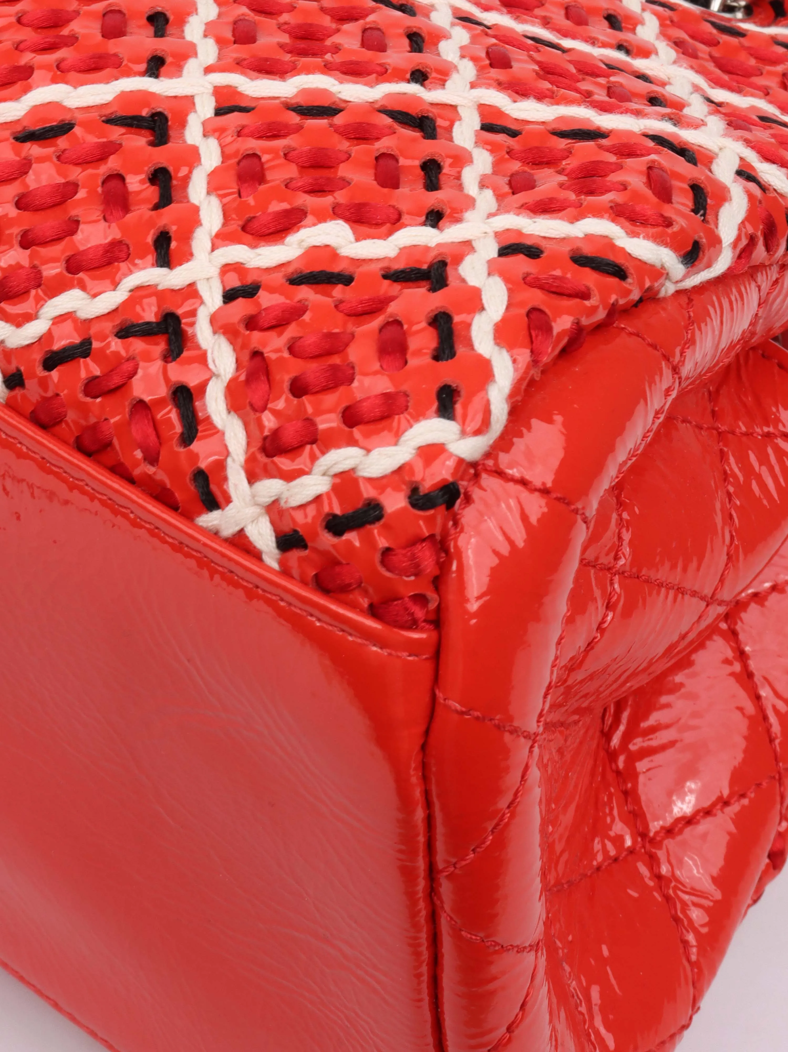 Chanel Limited Edition Red Patent & Tweed Double Chain Tote