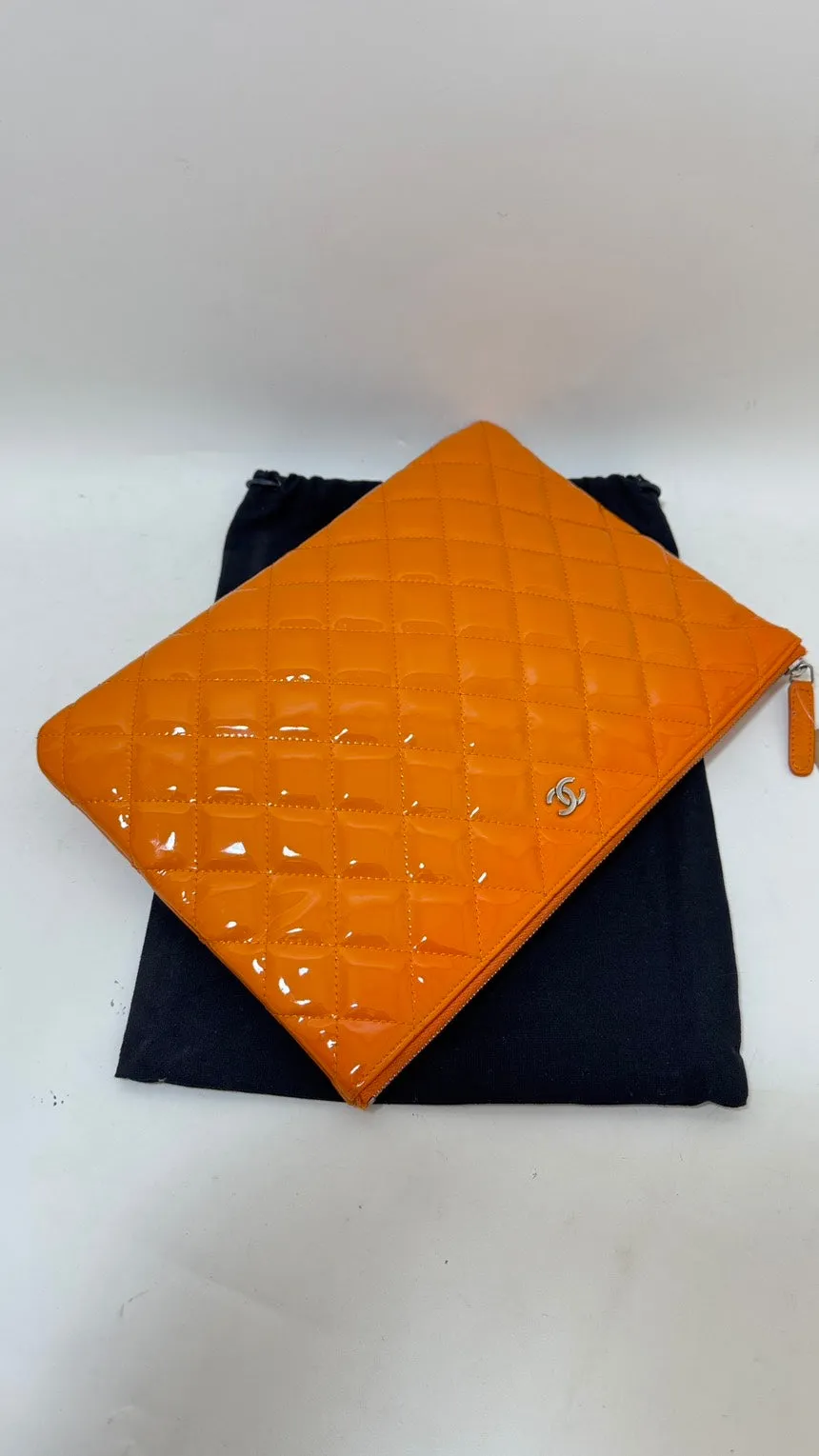 Chanel Orange Quilted Clutch Bag - Preloved Designer Handbag