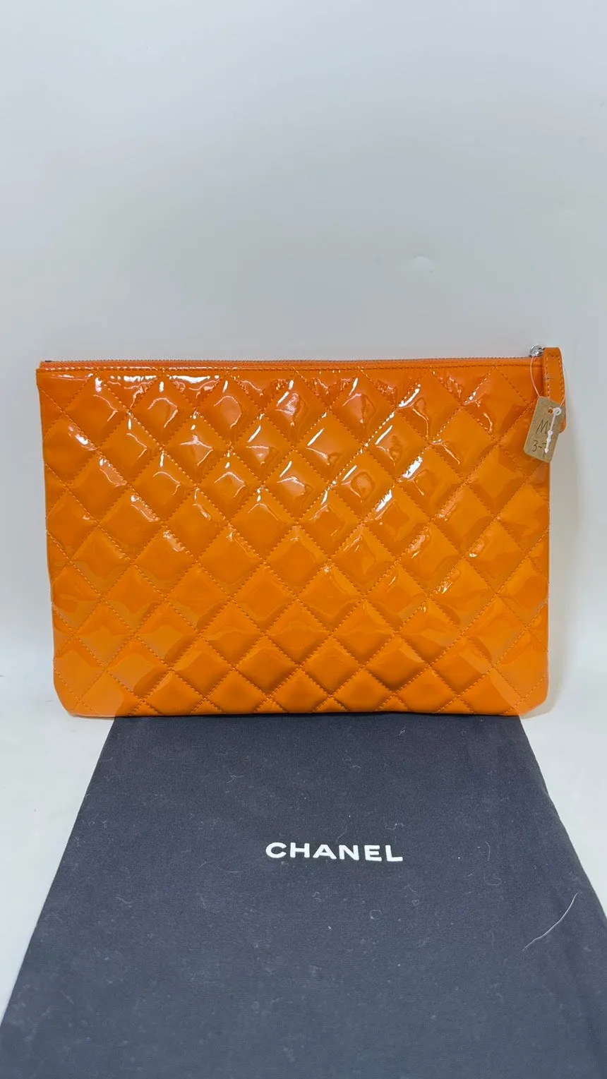 Chanel Orange Quilted Clutch Bag - Preloved Designer Handbag