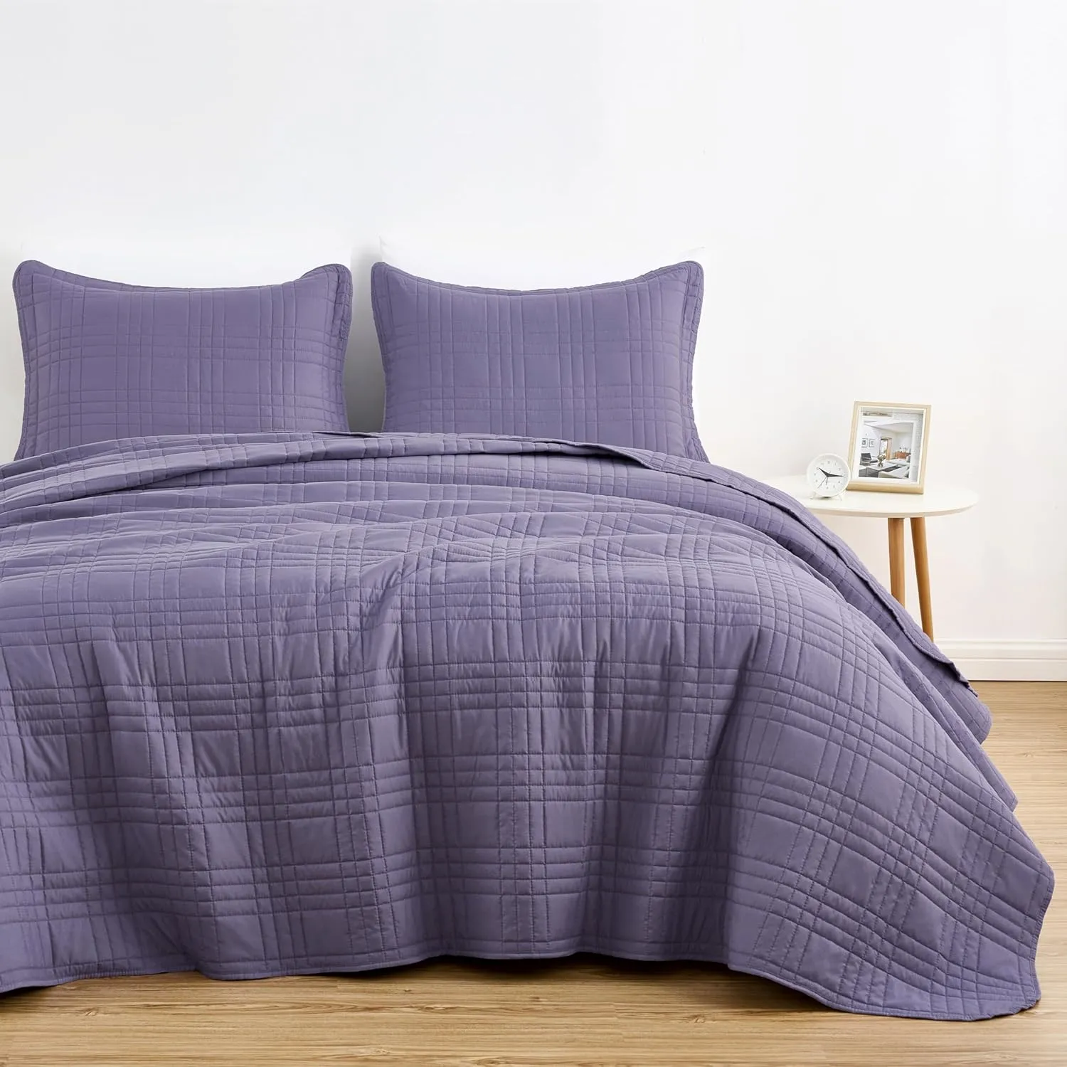 Chezmoi Collection Kingston Queen Size Bedspread Set, 3-Piece Dusty Purple Oversized Quilted Microfiber Lightweight Bedspread Coverlet (100"x106") for All Seasons